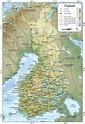 Large detailed physical map of Finland with all cities, roads railways ...