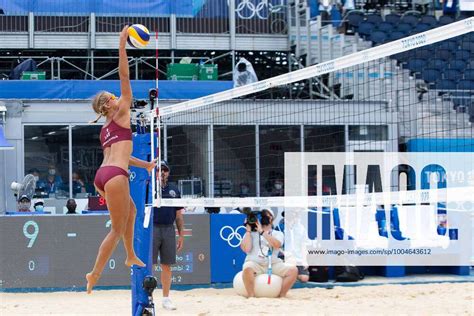 july 31 2021 tina graudina 1 of latvia spikes the ball during the women s beach volleyball beac