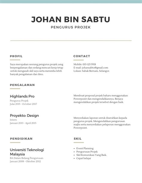 Contoh Resume Word Format Imagesee