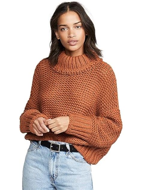 Free People Womens Orange Long Sleeve Turtle Neck Sweater Size M Ebay