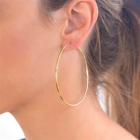 Gold Hoop Earrings Real Gold K Earrings Large Hoop Earrings Dangle