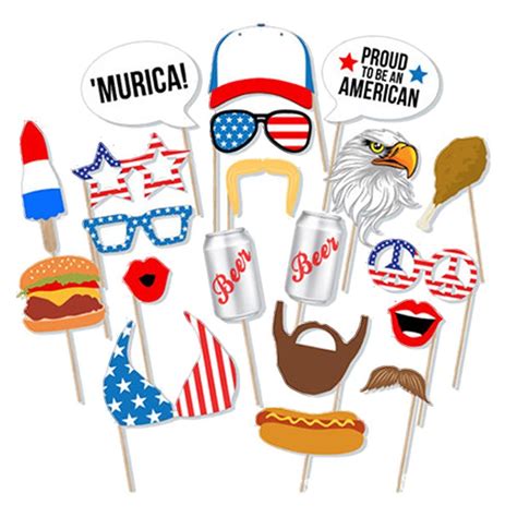 20pcs 4th Of July Photo Booth Props Diy Kit For America Usa Independence Day Party Event
