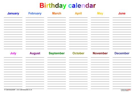 Birthday Calendars For Microsoft Word
