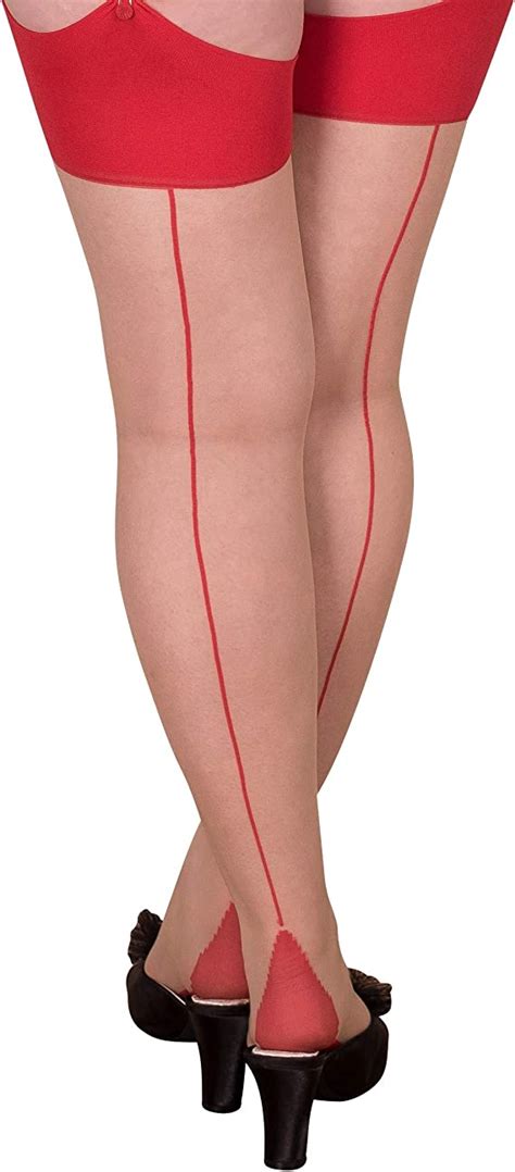 What Katie Did Seamed Stockings Contrast Red Glamour Small Medium 5ft