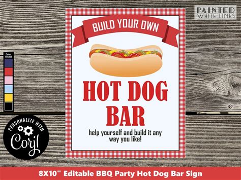 Editable Hot Dog Bar Sign Template Backyard Bbq Party Printable Decor
