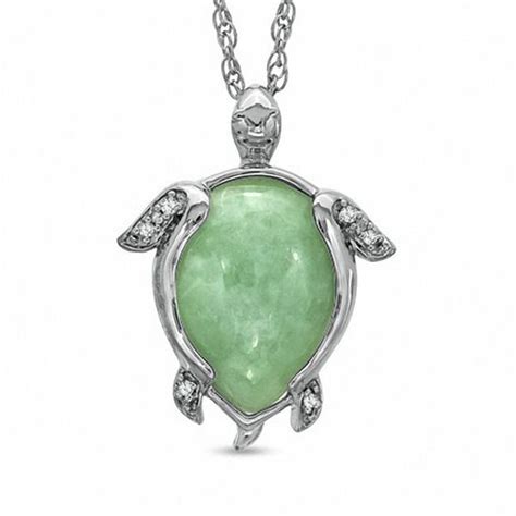 Green Jade And Diamond Accent Turtle Pendant In Sterling Silver Zales