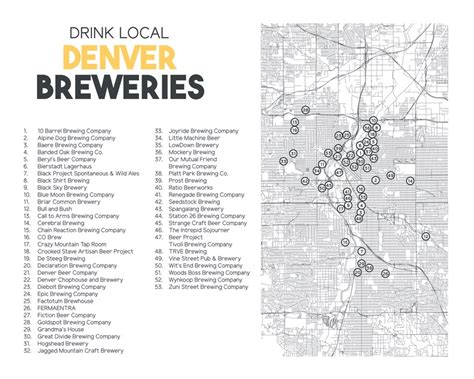 Denver Colorado Breweries Printable City Map Beer Art Wall Etsy