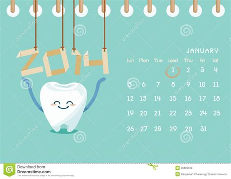 Kalender Van Tand 2014 Vector Illustratie Illustration Of Dagelijks