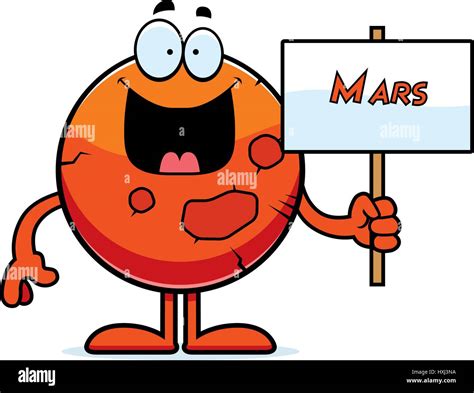 A Cartoon Illustration Of The Planet Mars Holding A Sign Stock Vector