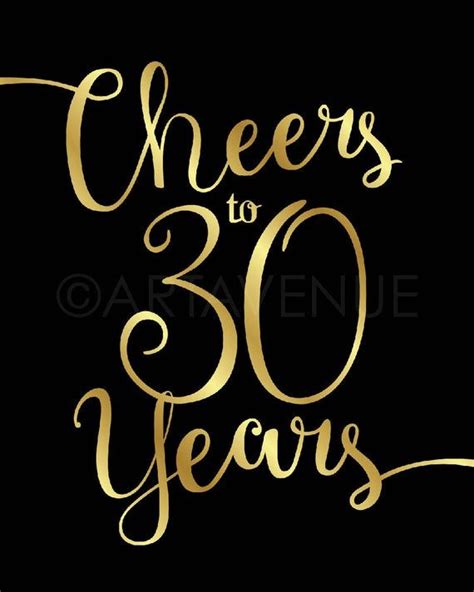 Cheers To 30 Years Black And Gold Chic Printables Party Sign Downloads