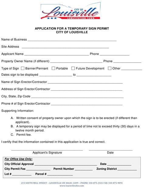 City Of Louisville Ohio Application For A Temporary Sign Permit Fill