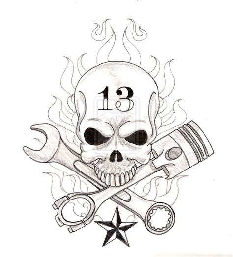 Skull With Crossed Wrench And Piston Tattoo By Metacharis On Deviantart