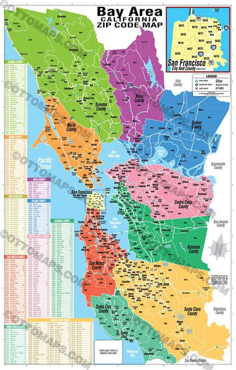 Bay Area Zip Code Map Counties Colorized Otto Maps