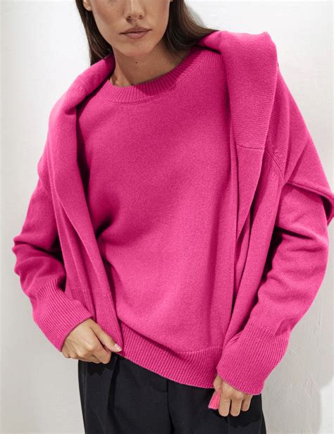 Hirsionsan Basic O Neck Cashmere Sweater Women 2021 New Oversized Rose