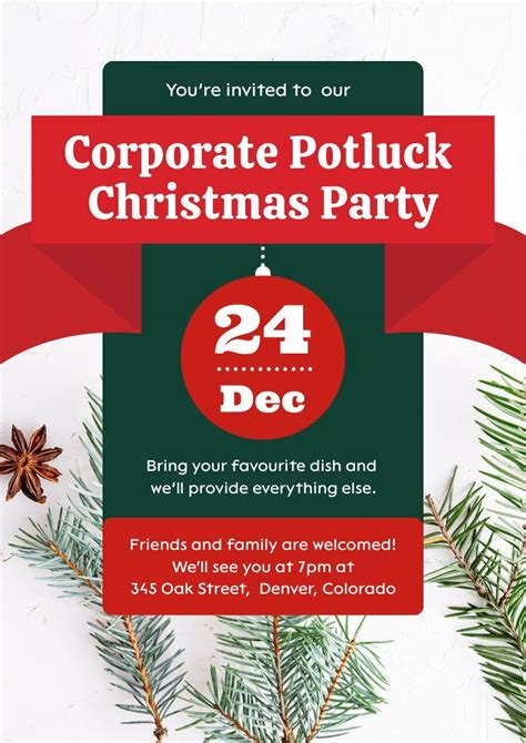 Corporate Potluck Christmas Party Free Cards Template Piktochart