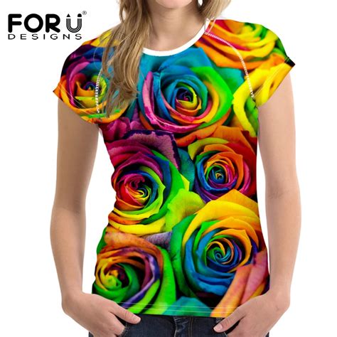Forudesigns 3d Bright Floral Rose T Shirt Women Pretty Brand Clothes
