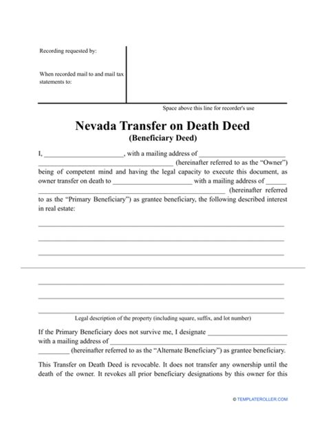 Nevada Transfer On Death Deed Form Fill Out Sign Online And Download