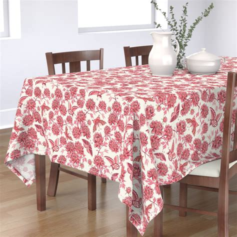 Tablecloth Pink Chinoiserie Butterflies Red Beige Chinese Inspired