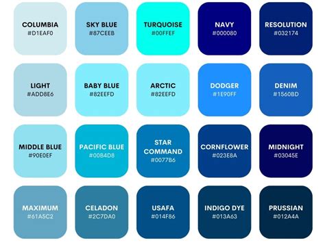 Shades Of Blue Color With Names Hex Rgb Cmyk