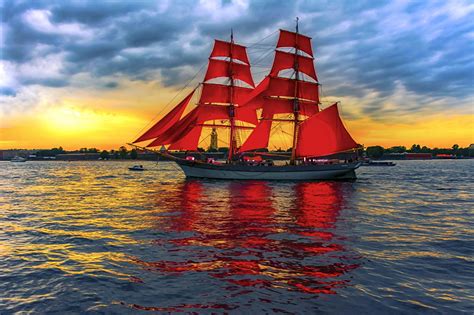 Desktop Wallpapers Sea Red Ships Sunrise And Sunset Sailing