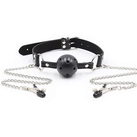 Adult Sex Product Silicone Adjustable Nipple Clamp Women Slave Bdsm Bondage Ball Gag With Chain