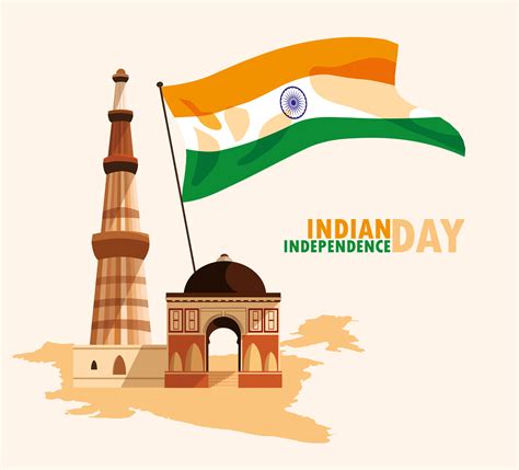 Indian Independence Day Poster With Flag And Jama Masjid 679160 Vector