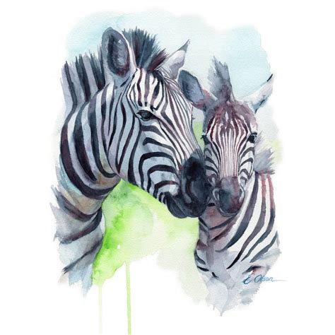 Watercolor Zebra Mom And Baby Zebra Nursery Wall Art Etsy