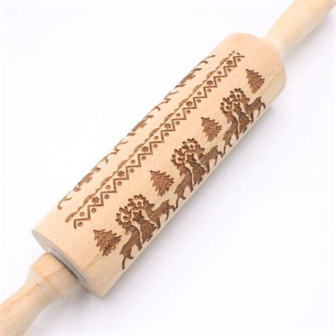 Christmas Embossing Rolling Pin Baking Cookies Noodle Biscuit Fondant