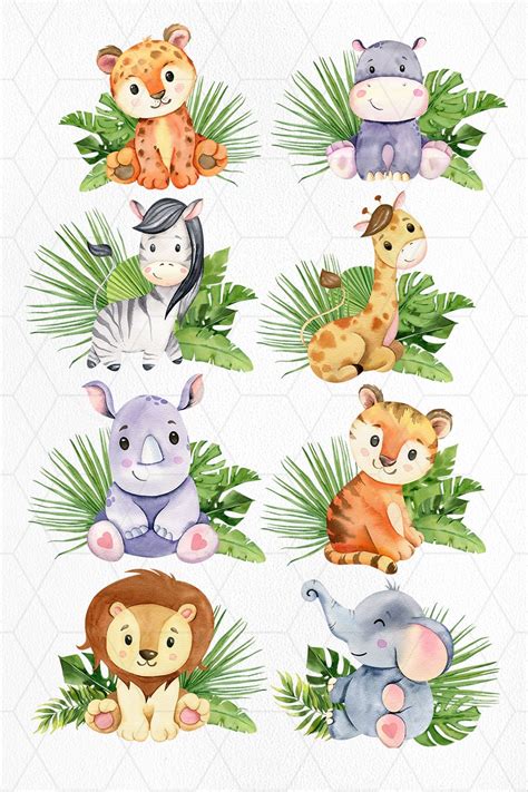 Set Of 6 Safari Animal Nursery Wall Decor Tropical Animals Prints