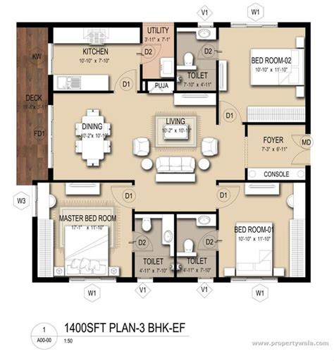 14 3 Bhk House Plan Single Floor
