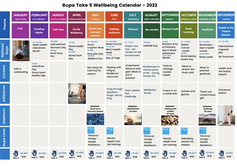 Take 5 Wellbeing Calendar 2022 Wellbeing Matters Bupa
