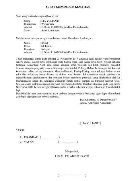 Contoh surat permohonan surat keterangan ahli waris. Contoh Surat Kematian Kota Bekasi