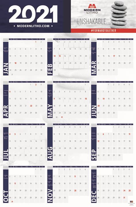 Printable yearly calendar for 2021. 2021 Wall Calendar | Modern Litho
