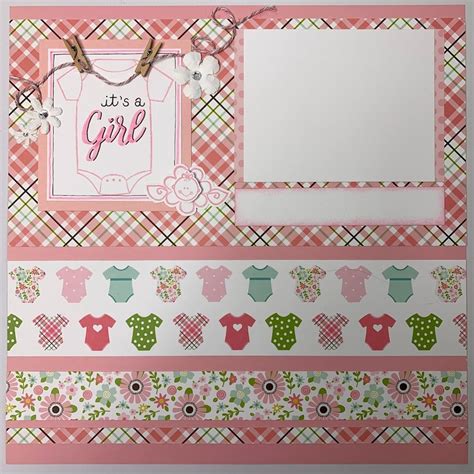 12x12 Baby Girl Scrapbook Page Kit 12x12 Premade Baby Layout Etsy