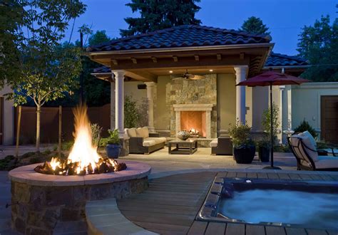 Fireplace Patio Backyard Pergola Outdoor Lighting For With Natural And