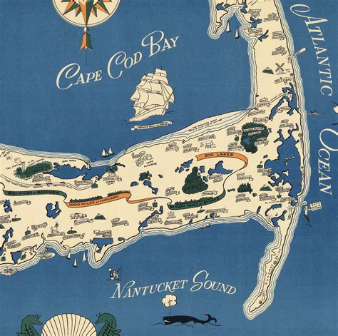 Vibrant Pictorial Map Of Cape Cod Rare Antique Maps