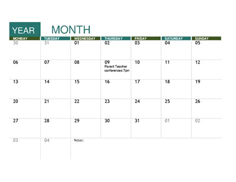 Academic Calendar Any Year Office Templates