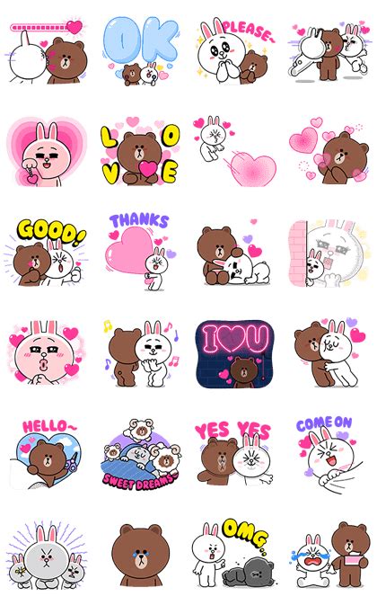 Line Official Stickers Brown And Cony Heart Melting Romance