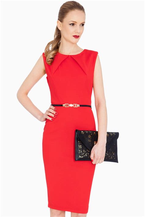 Goddiva Mia Waffle Texture Sleeveless Midi Dress With Belt In Red