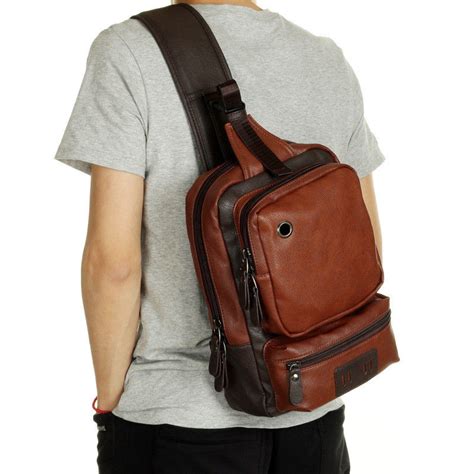 Mens Leather Shoulder Chest Bag Backpack Crossbody Bag Sling Bag