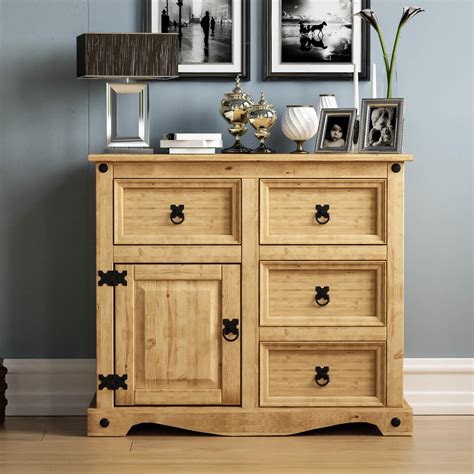 Corona Small Sideboard 1 Door 4 Drawer Solid Pine Furniture By Home