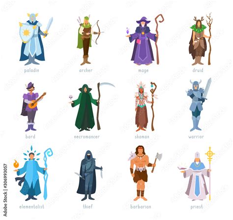 Rpg Characters Classes Roleplaying Game Armed Heroes In Costumes