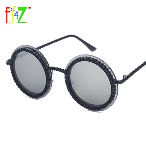 F J4z 2017 Fashion Retro Designer Women Round Circle Sunglasses Classic Fake Stone Frame Eye