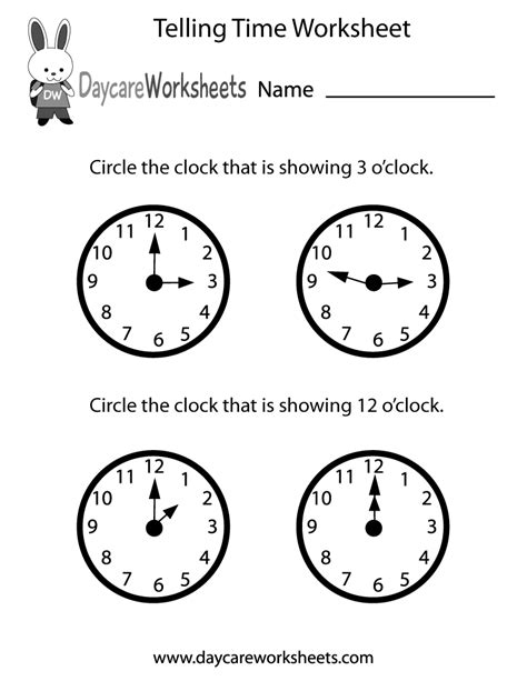 Free Printable Telling Time Worksheet For Preschool