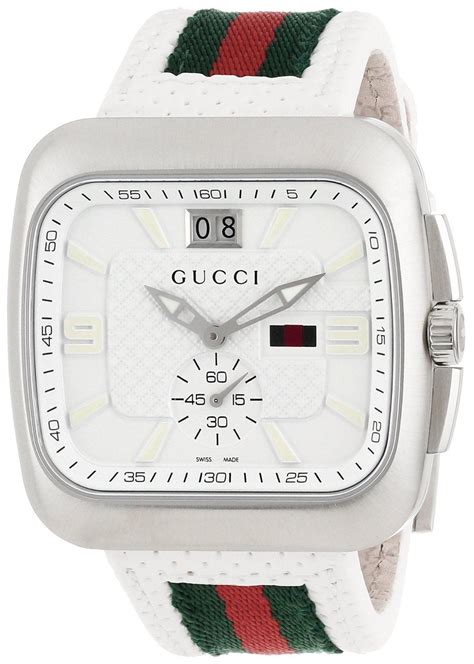 Gucci Watch Gucci Mens Ya131303 Gucci Coupé White Leather Strap