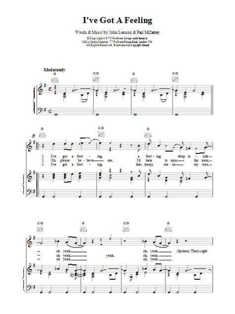 Ive Got A Feeling Sheet Music The Beatles Piano Vocal And Guitar Chords