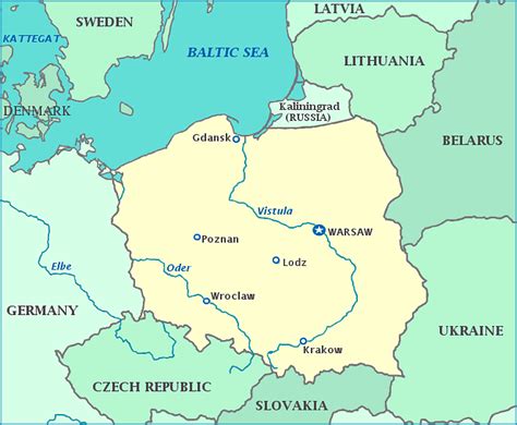 Separates the state territories of the two states. Map of Poland-Poland map shows cities, rivers and border ...