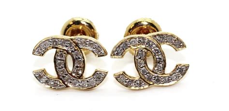 18g 14kt Gold Chanel Logo Earrings With Small Diamond Accents