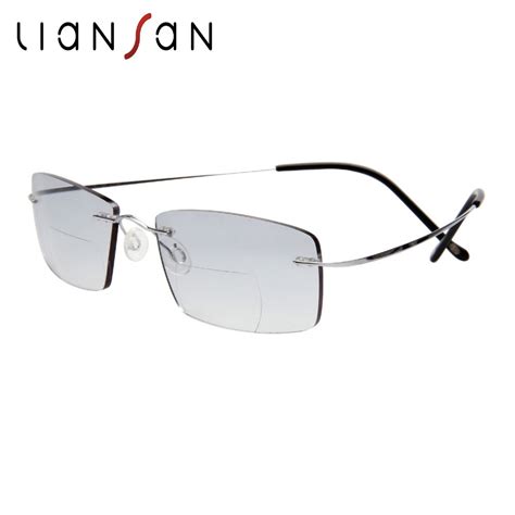 Liansan Fashion Vintage Titanium Rimless Bifocal Reading Glasses Women Men Lightweight Brand