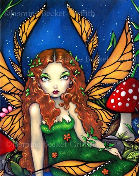 A Painting Of A Fairy Sitting On A Mushroom